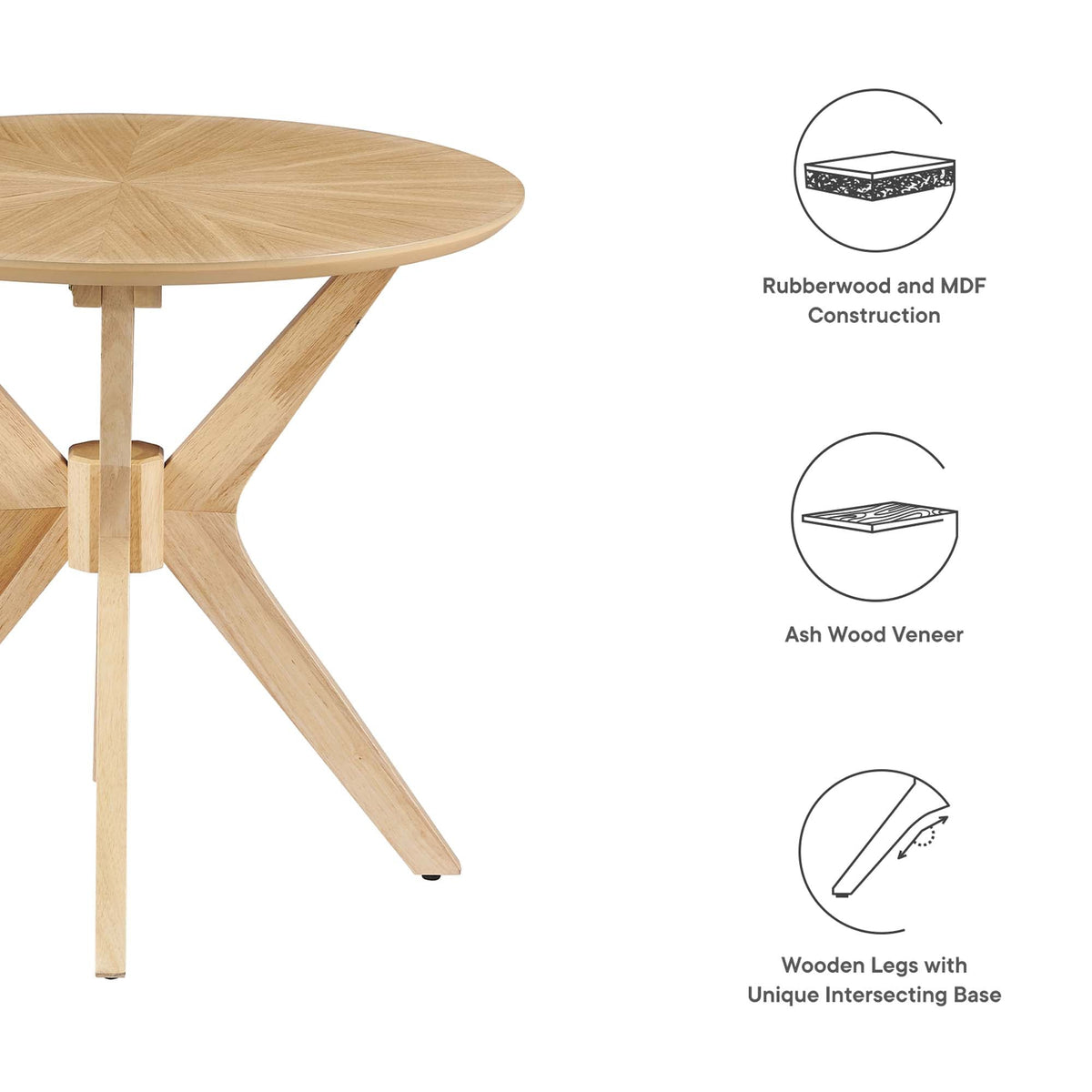 Crossroads 24in round wood side table with natural ash veneer top and intersecting wood legs on Tampa Home & Garden Store