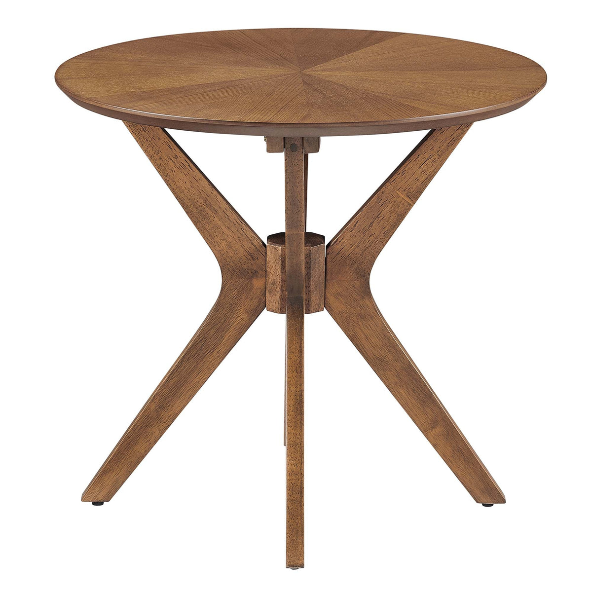 Crossroads 24in Round Wood Side Table brown finish with radial grain top and X-frame legs on Tampa Home & Garden Store