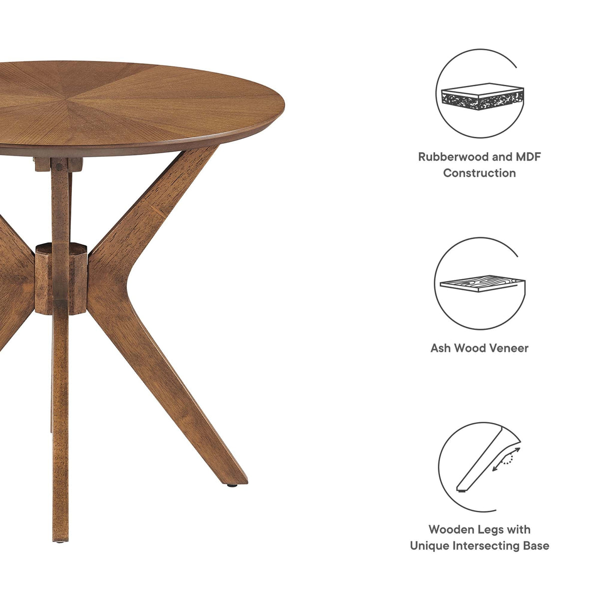 Crossroads 24in Round Wood Side Table Modway ash veneer rubberwood MDF construction base on Tampa Home & Garden Store