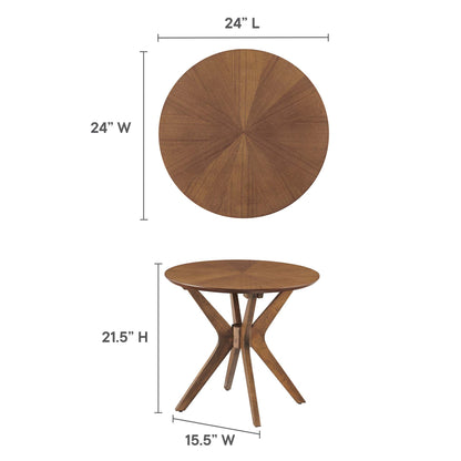 Crossroads 24in round wood side table in warm walnut with crisscross X-base by Modway on Tampa Home & Garden Store