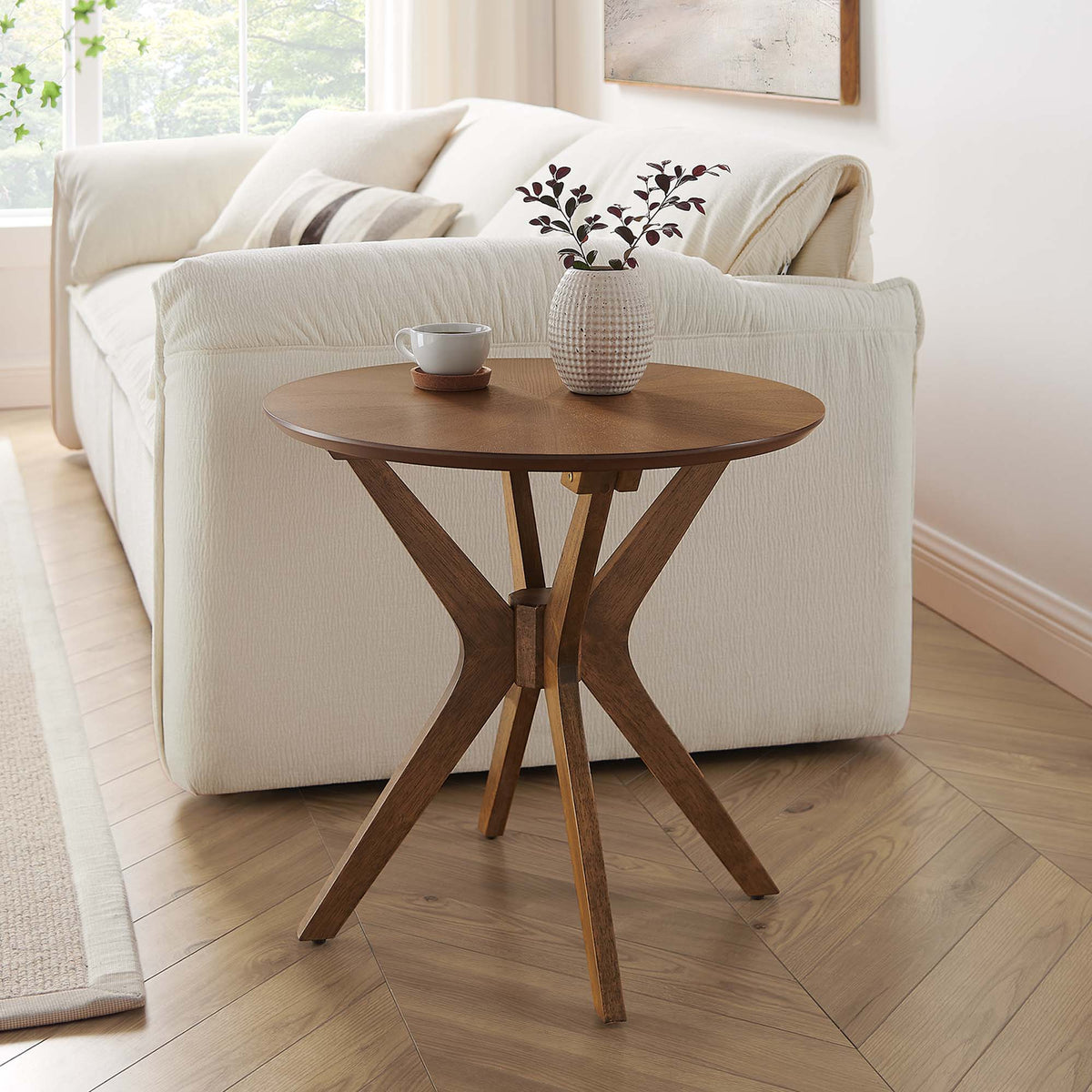 Crossroads 24-inch Round Wood Side Table with crisscross X-leg base HouseOfZazla on Tampa Home & Garden Store