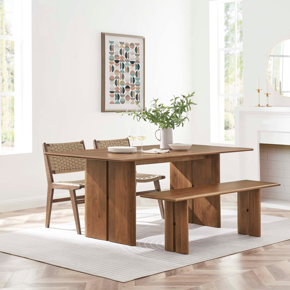 Amistad wood dining table and bench set walnut finish Modway on Tampa Home & Garden Store