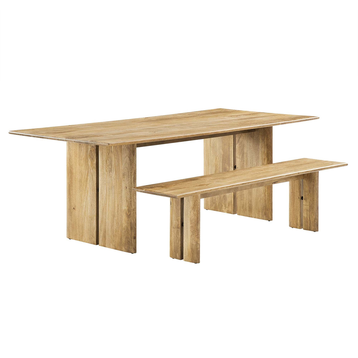 Amistad wood dining table and bench set by Modway in natural oak finish with chunky legs on Tampa Home & Garden Store