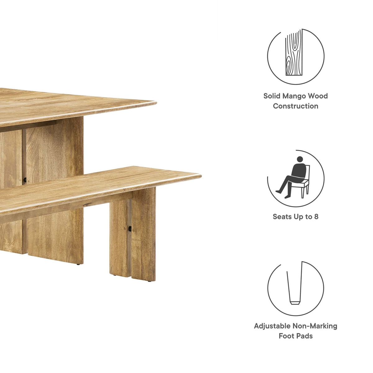 Amistad 2-piece wood dining table and bench set solid mango wood seats up to 8 by Modway on Tampa Home & Garden Store