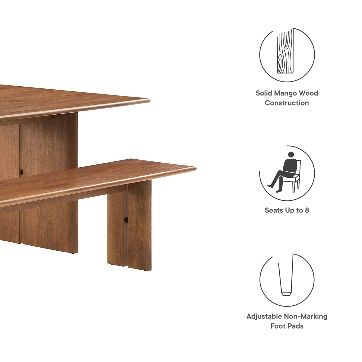 Amistad Wood Dining Table & Bench Set in mango wood with Solid Mango Wood Construction by Modway on Tampa Home & Garden Store