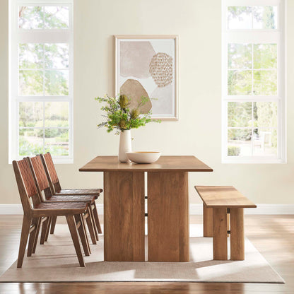 Amistad wood dining table and bench set by Modway with 4 wooden chairs in brown finish on Tampa Home & Garden Store