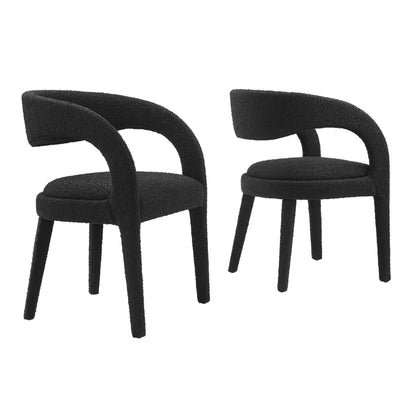 Pinnacle Boucle Upholstered Dining Chairs 2-pack, black boucle fabric with back and slim legs on Tampa Home & Garden Store