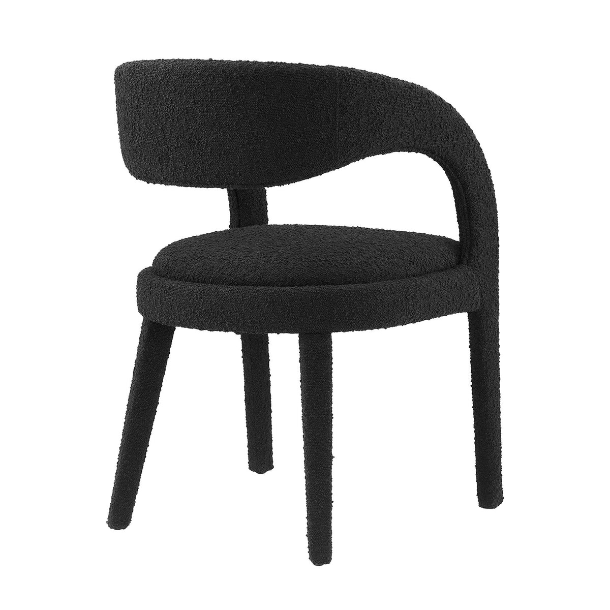 Pinnacle Boucle upholstered dining chair with black boucle fabric and curved back on Tampa Home & Garden Store