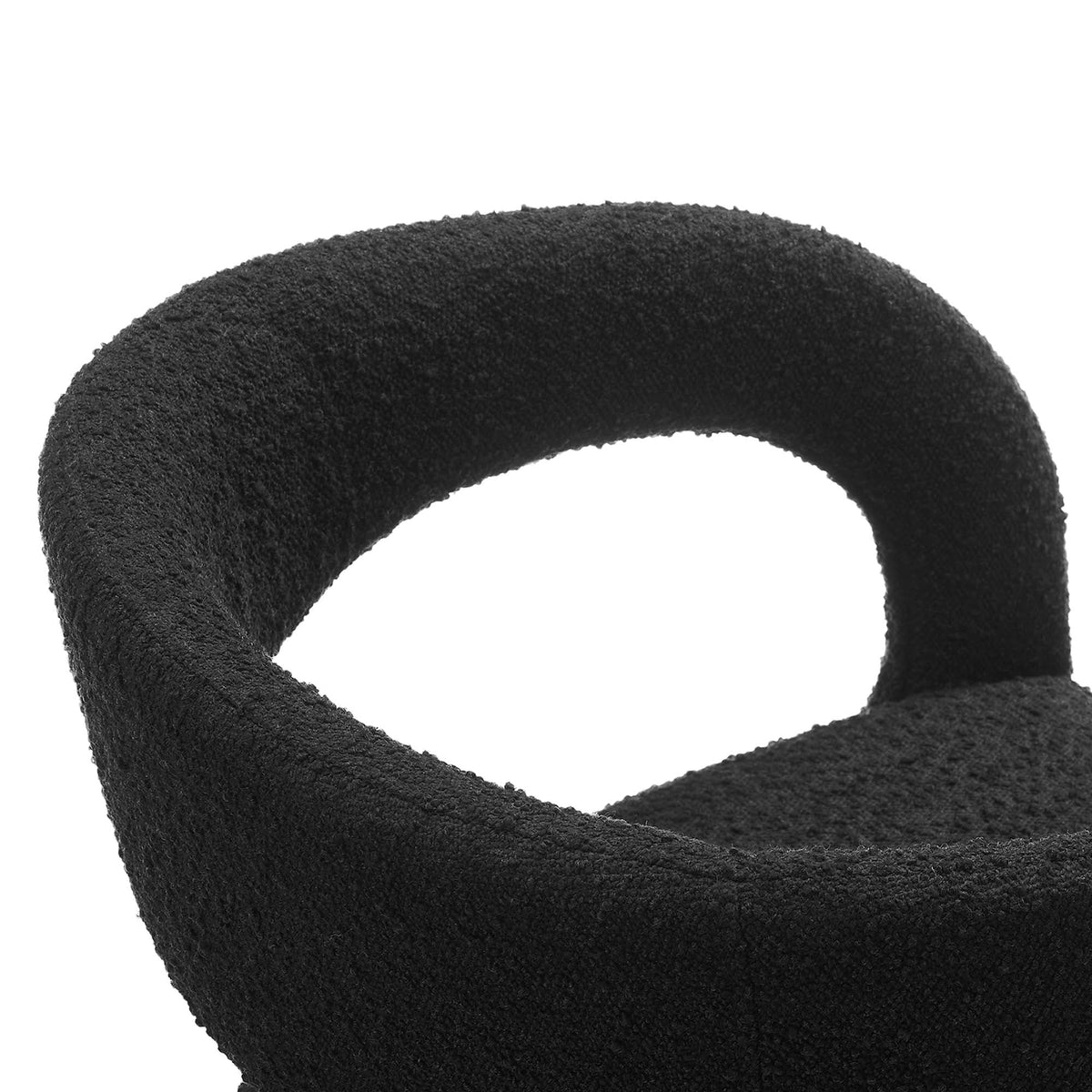 Pinnacle Boucle Upholstered Dining Chair Set of 2 in black textured boucle fabric close-up of curved back on Tampa Home & Garden Store