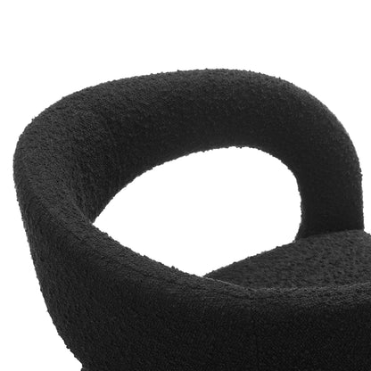 Pinnacle Boucle Upholstered Dining Chair Set of 2 in black textured boucle fabric close-up of curved back on Tampa Home & Garden Store