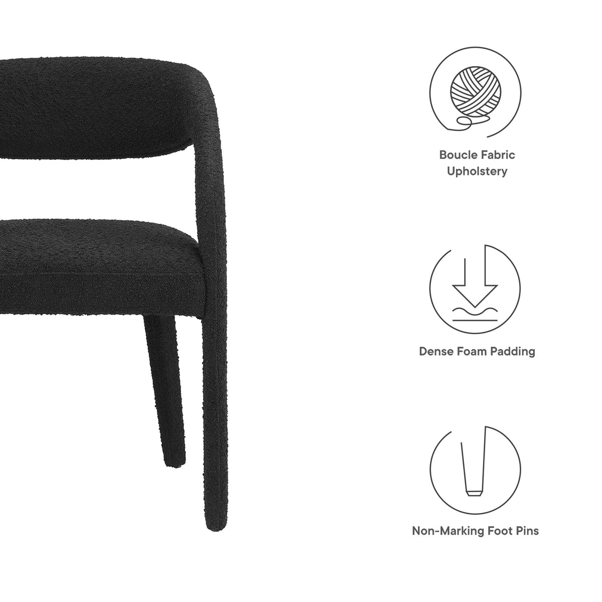 Pinnacle Boucle Upholstered Dining Chair Set of 2, black boucle fabric, by HouseOfZazla on Tampa Home & Garden Store