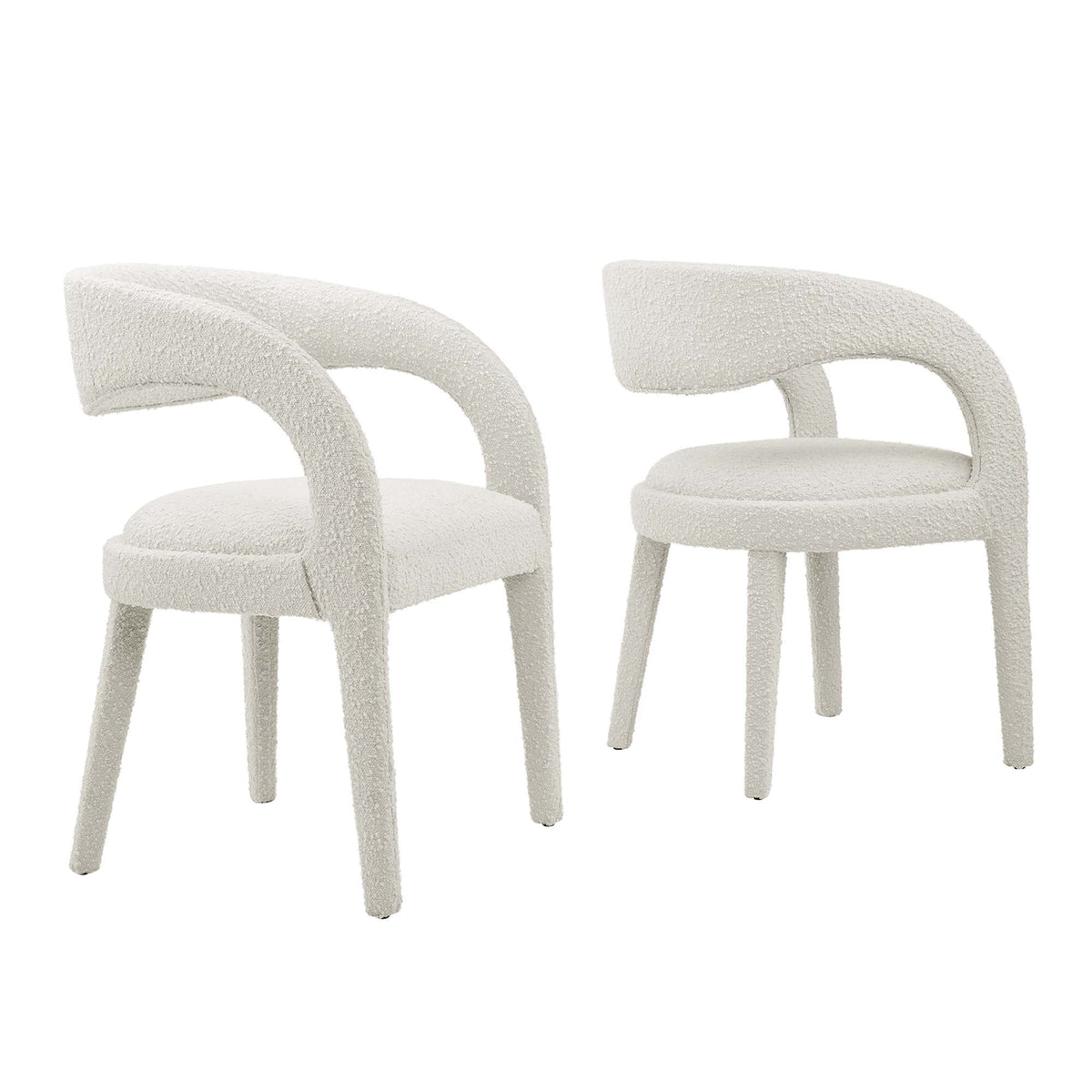Pinnacle Boucle Upholstered Dining Chairs, set of 2 in boucle with curved arms on Tampa Home & Garden Store