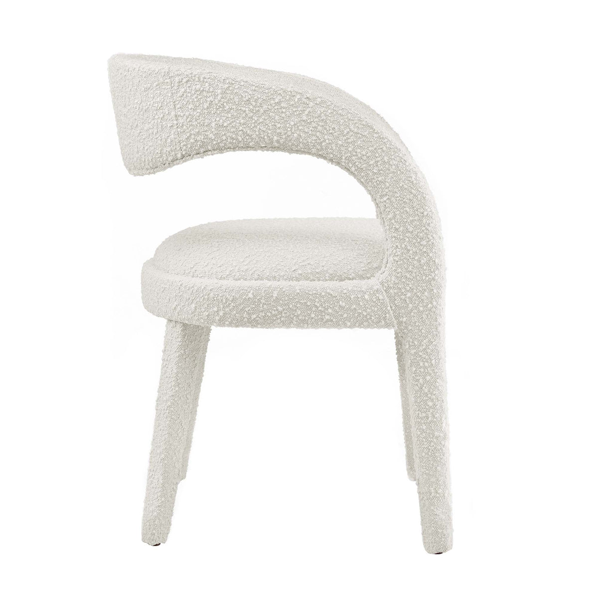 Pinnacle Boucle upholstered dining chair in ivory boucle fabric with curved armrest on Tampa Home & Garden Store
