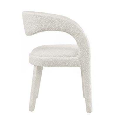 Pinnacle Boucle upholstered dining chair in ivory boucle fabric with curved armrest on Tampa Home & Garden Store