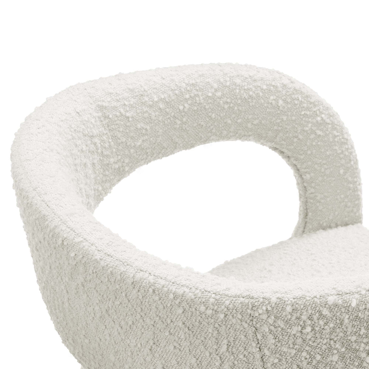 Pinnacle Boucle Upholstered Dining Chair cream boucle fabric close-up by HouseOfZazla on Tampa Home & Garden Store