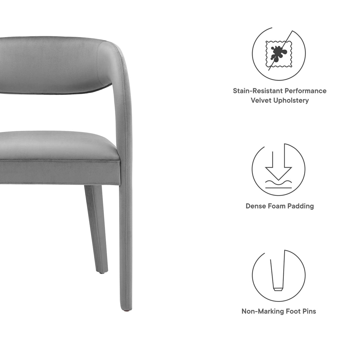 Pinnacle Performance Velvet Dining Chairs set of two in gray velvet with padded seats on Tampa Home & Garden Store