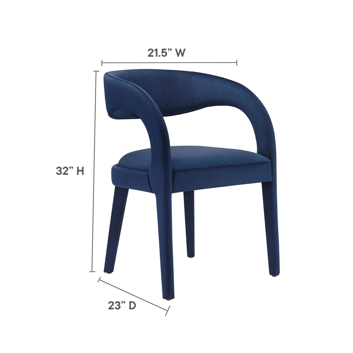 Pinnacle Performance Velvet Dining Chair pair in navy blue with curved back on Tampa Home & Garden Store