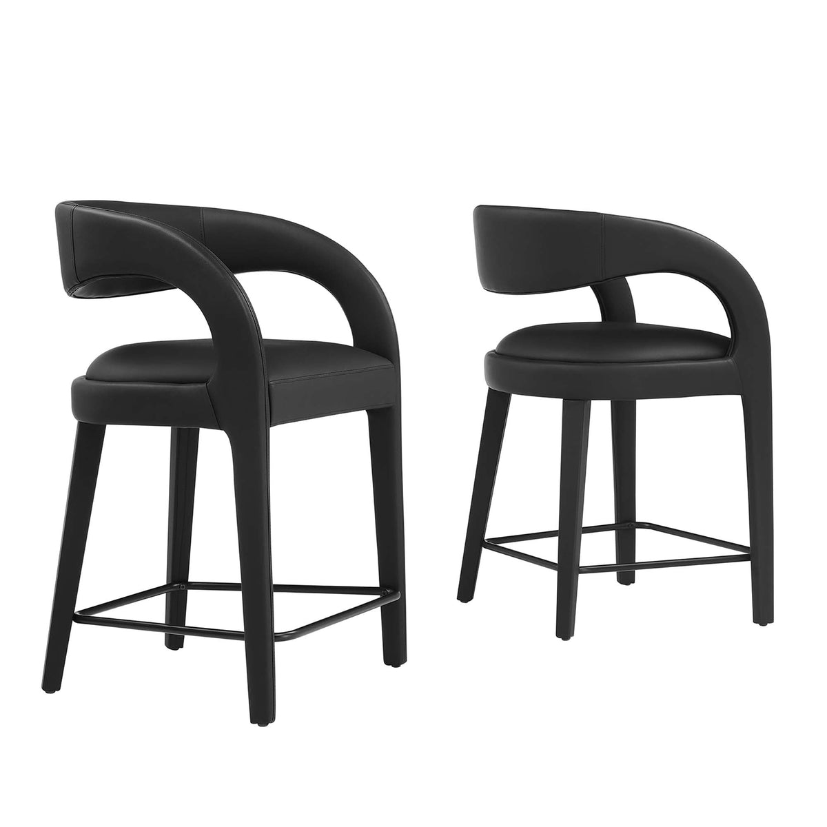 Pinnacle vegan leather counter stools set of 2 with black curved backs and metal legs on Tampa Home & Garden Store