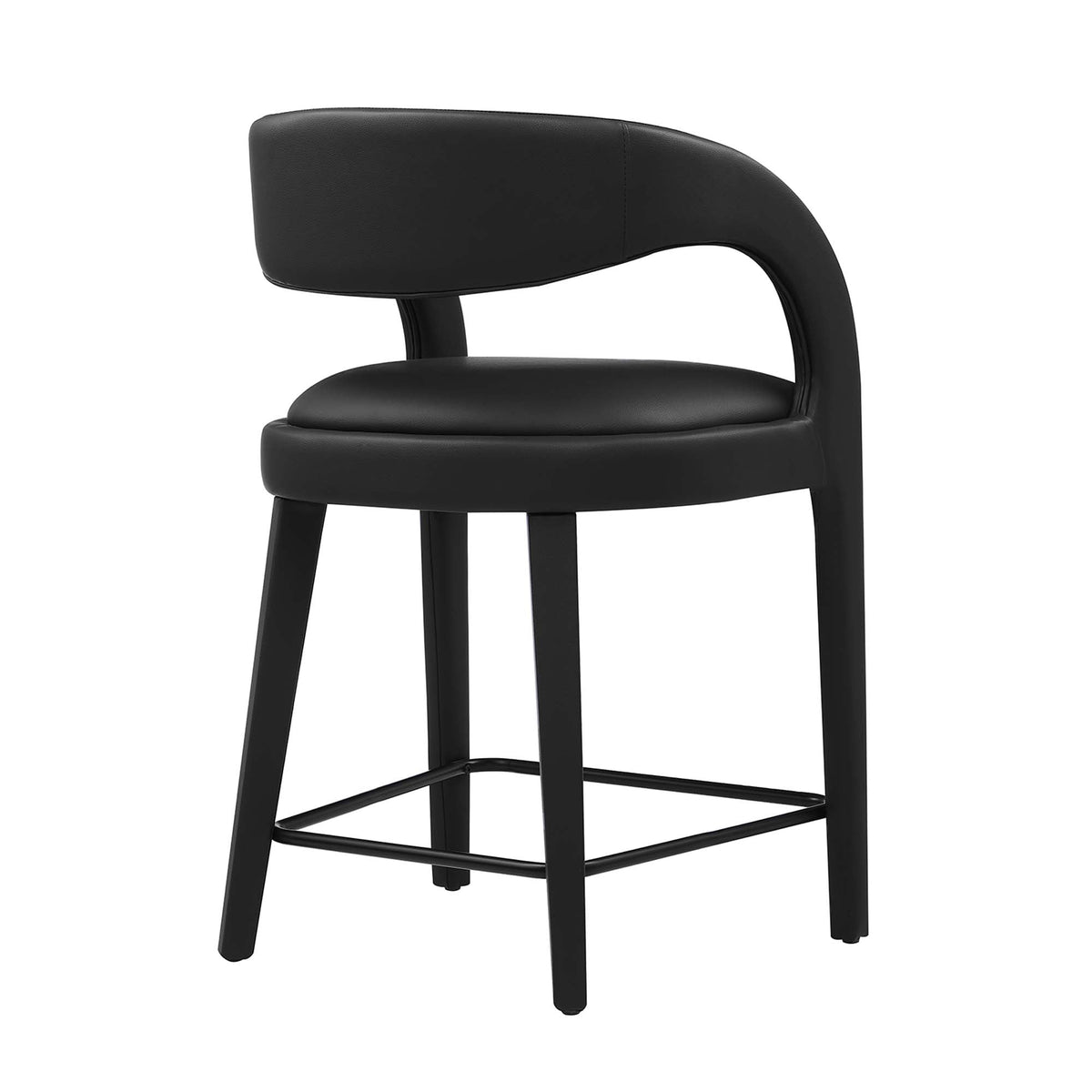 Pinnacle vegan leather counter stool set of 2, black with curved backrest and footrest on Tampa Home & Garden Store