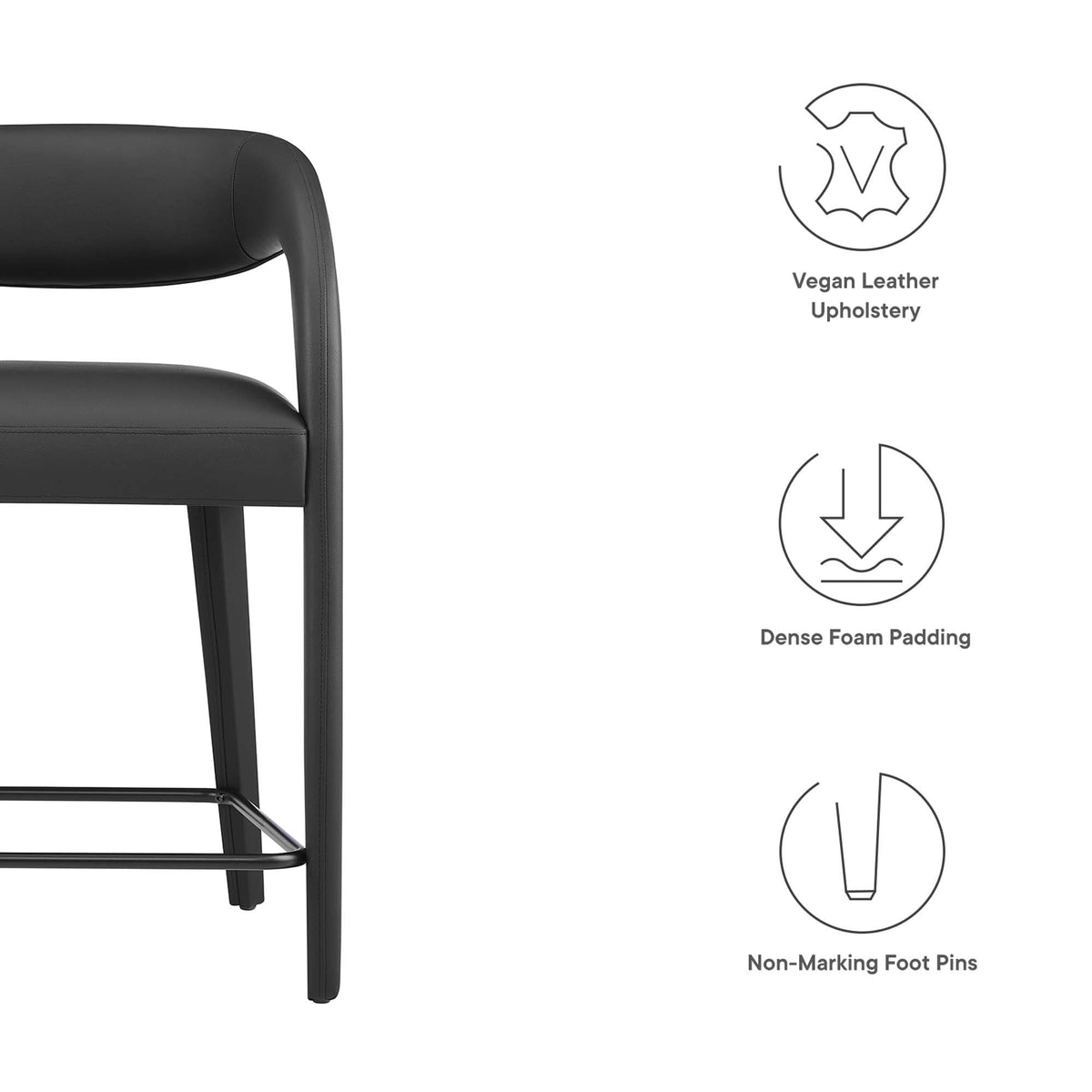 Pinnacle vegan leather counter stools set of 2 by Modway, black upholstery on Tampa Home & Garden Store