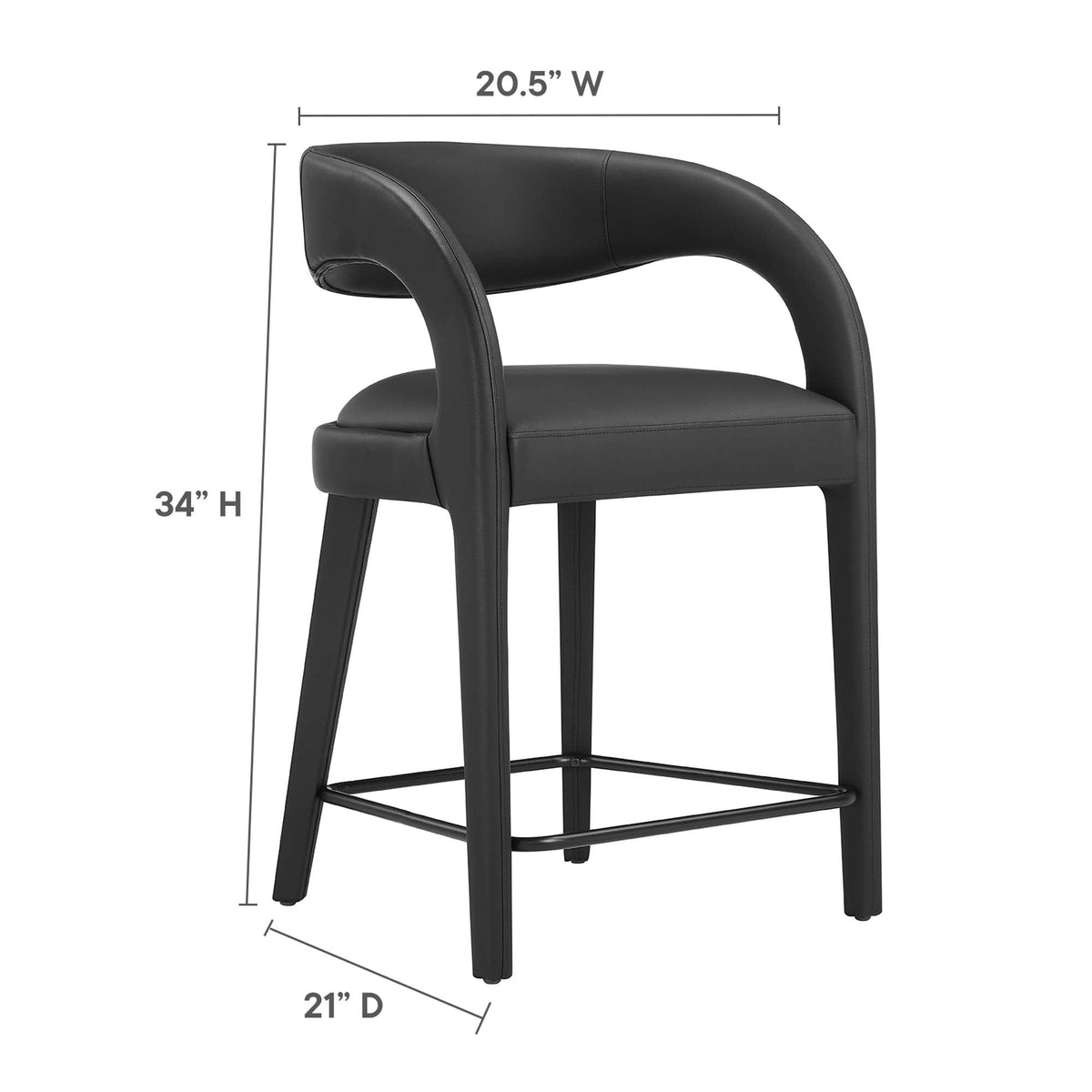 Pinnacle vegan leather counter stool set of 2, black, 34H x 20.5W x 21D by HouseOfZazla on Tampa Home & Garden Store