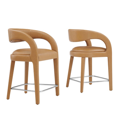 Pinnacle vegan leather counter stool set of 2 in tan with curved back and chrome footrest on Tampa Home & Garden Store