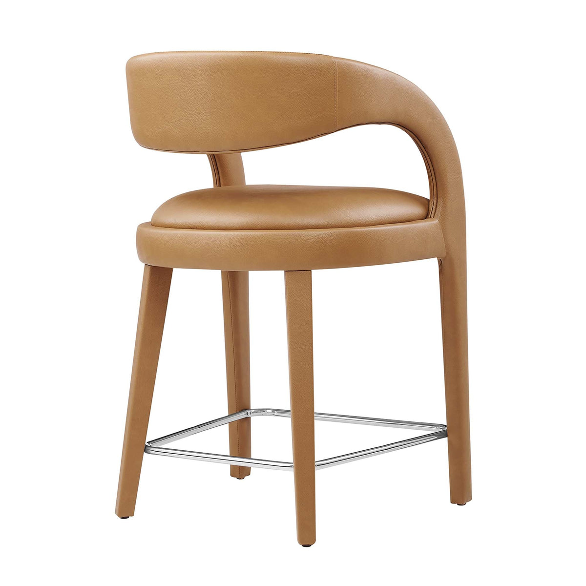Pinnacle vegan leather counter stool set of 2, tan with curved back and chrome footrest on Tampa Home & Garden Store