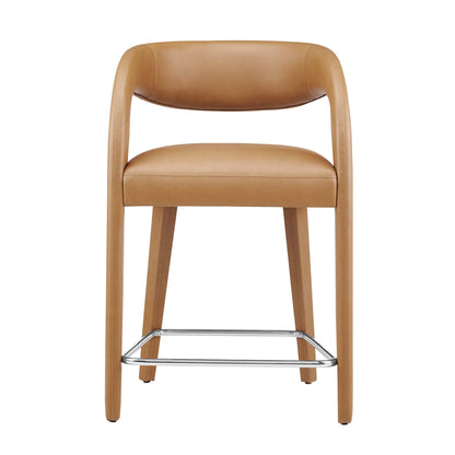 Pinnacle vegan leather counter stool set of 2, tan with chrome footrest by HouseOfZazla on Tampa Home & Garden Store