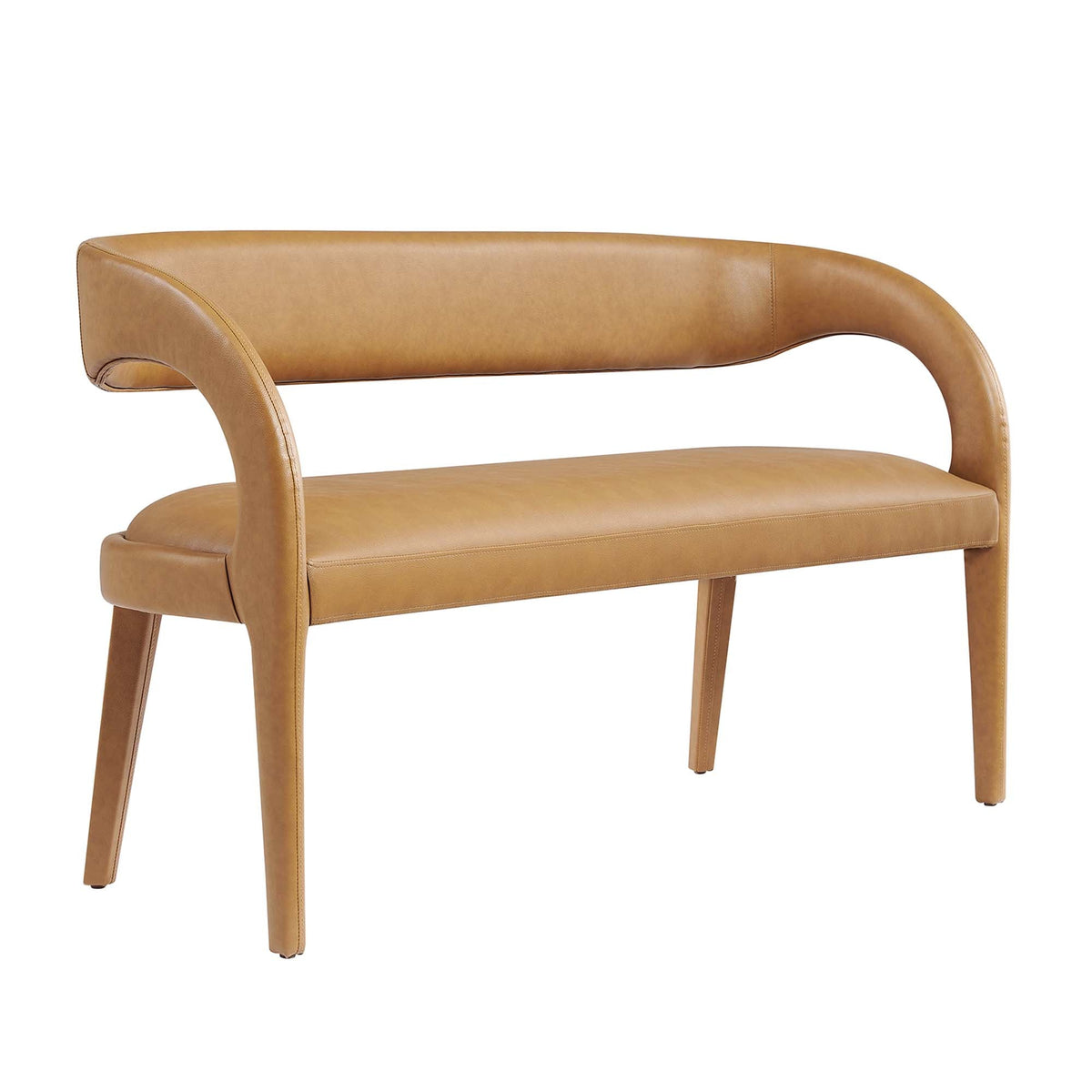 Pinnacle vegan leather accent bench tan with curved armrests by HouseOfZazla for living room on Tampa Home & Garden Store