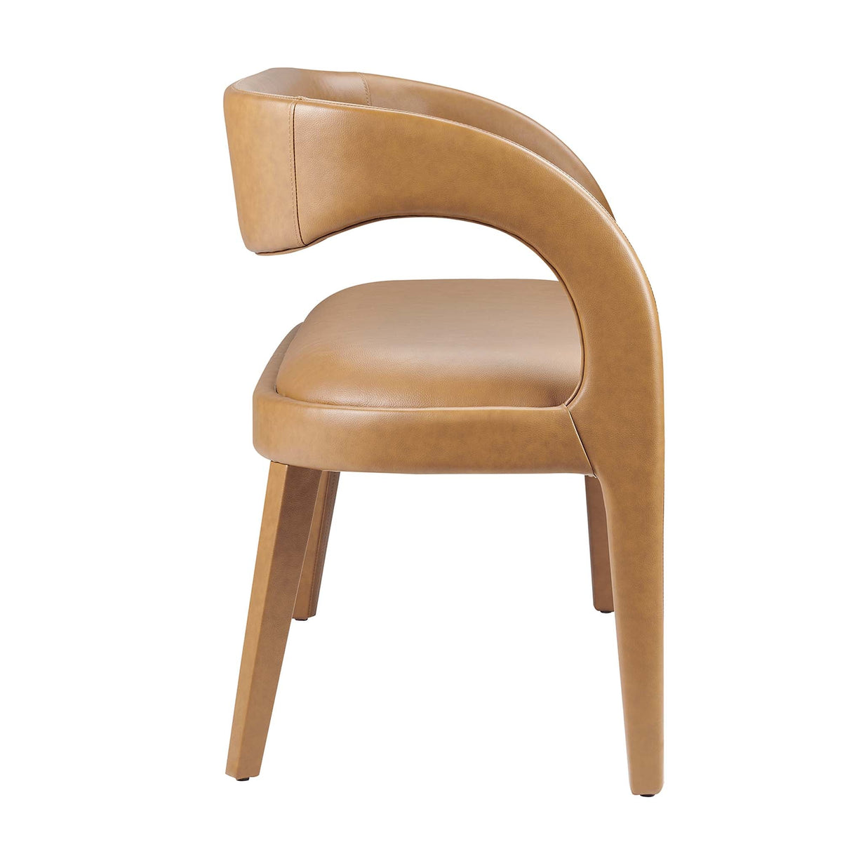 Pinnacle vegan leather accent bench with curved back in tan, wooden legs on Tampa Home & Garden Store