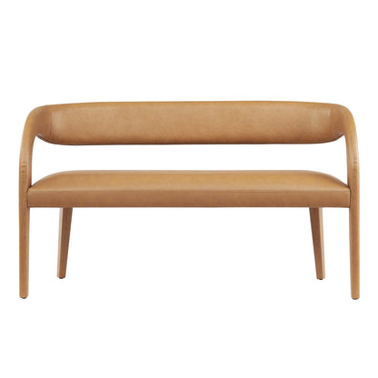 Pinnacle vegan leather accent bench in tan with rounded back and slim legs on Tampa Home & Garden Store