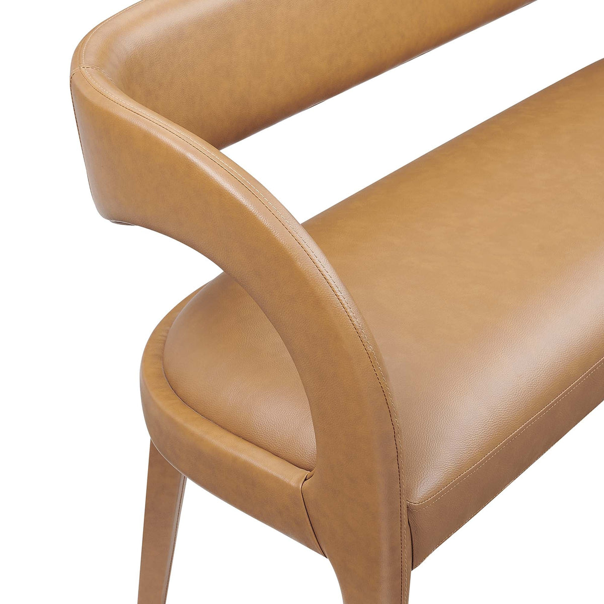 Pinnacle vegan leather accent bench tan upholstery with curved back and arms by HouseOfZazla on Tampa Home & Garden Store