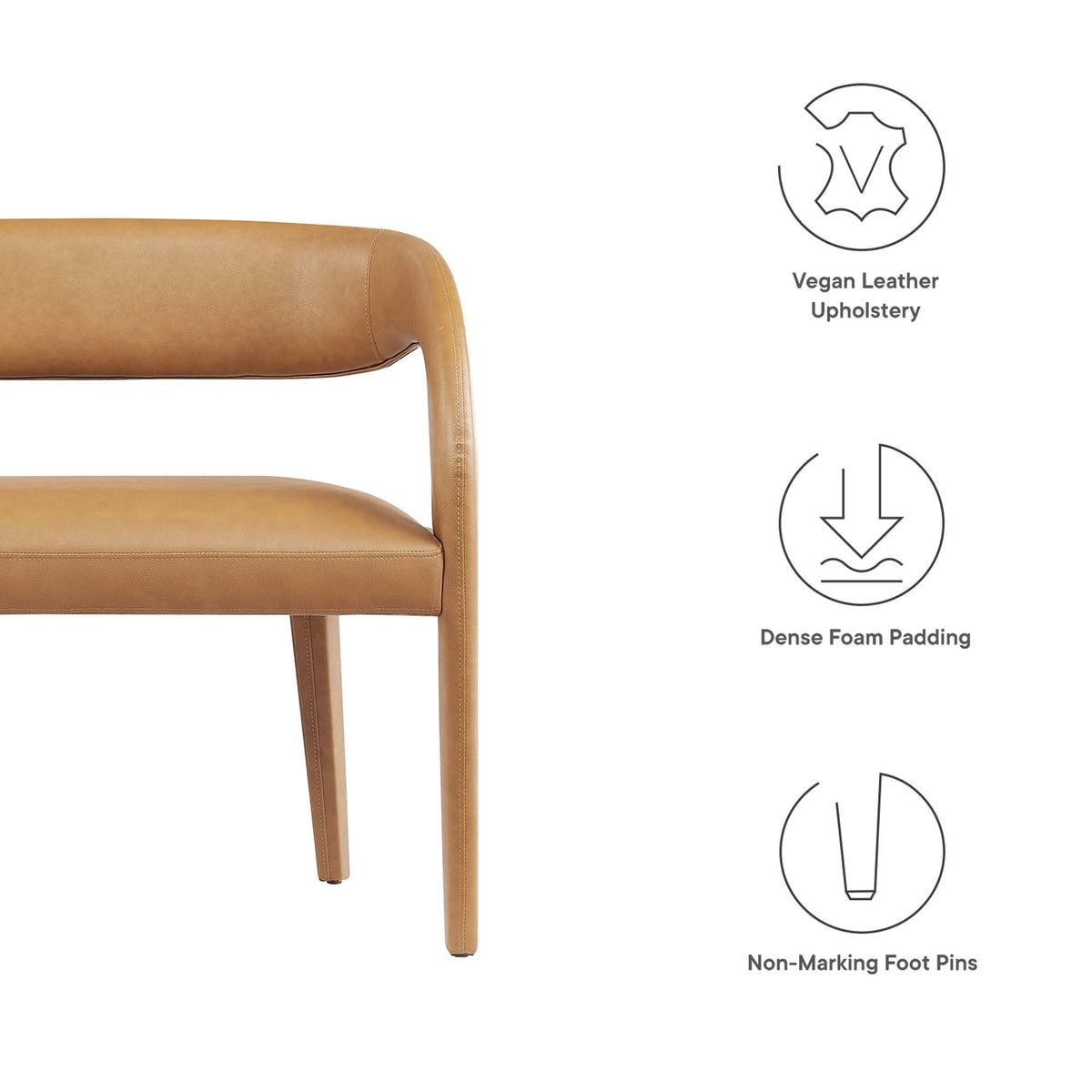 Pinnacle vegan leather accent bench by Modway in tan with curved back and light wood legs on Tampa Home & Garden Store