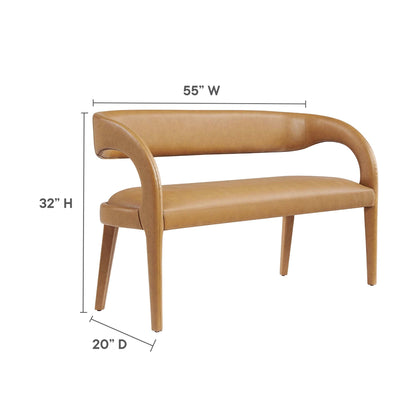 Pinnacle vegan leather accent bench by Modway, tan curved-arm living room seating 55W x 20D on Tampa Home & Garden Store