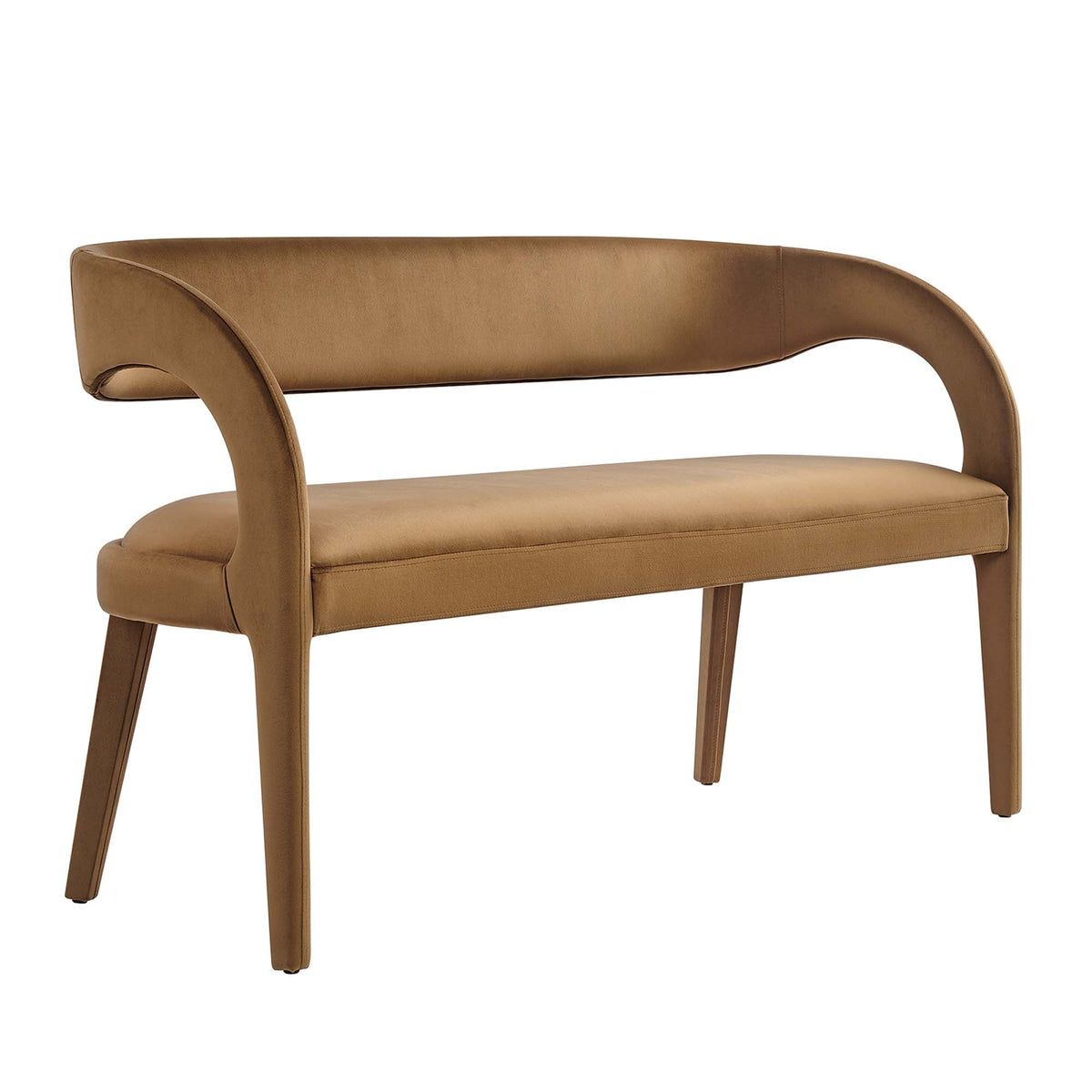 Pinnacle Performance Velvet Accent Bench by Modway in caramel tan velvet with curved arms on Tampa Home & Garden Store