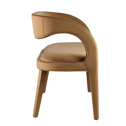 Pinnacle Performance Velvet Accent Bench tan velvet with curved arm and wooden legs on Tampa Home & Garden Store