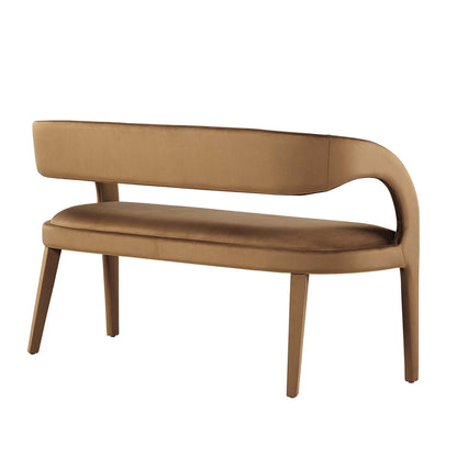 Pinnacle Performance Velvet Accent Bench by Modway, tan velvet, curved back, wooden legs on Tampa Home & Garden Store