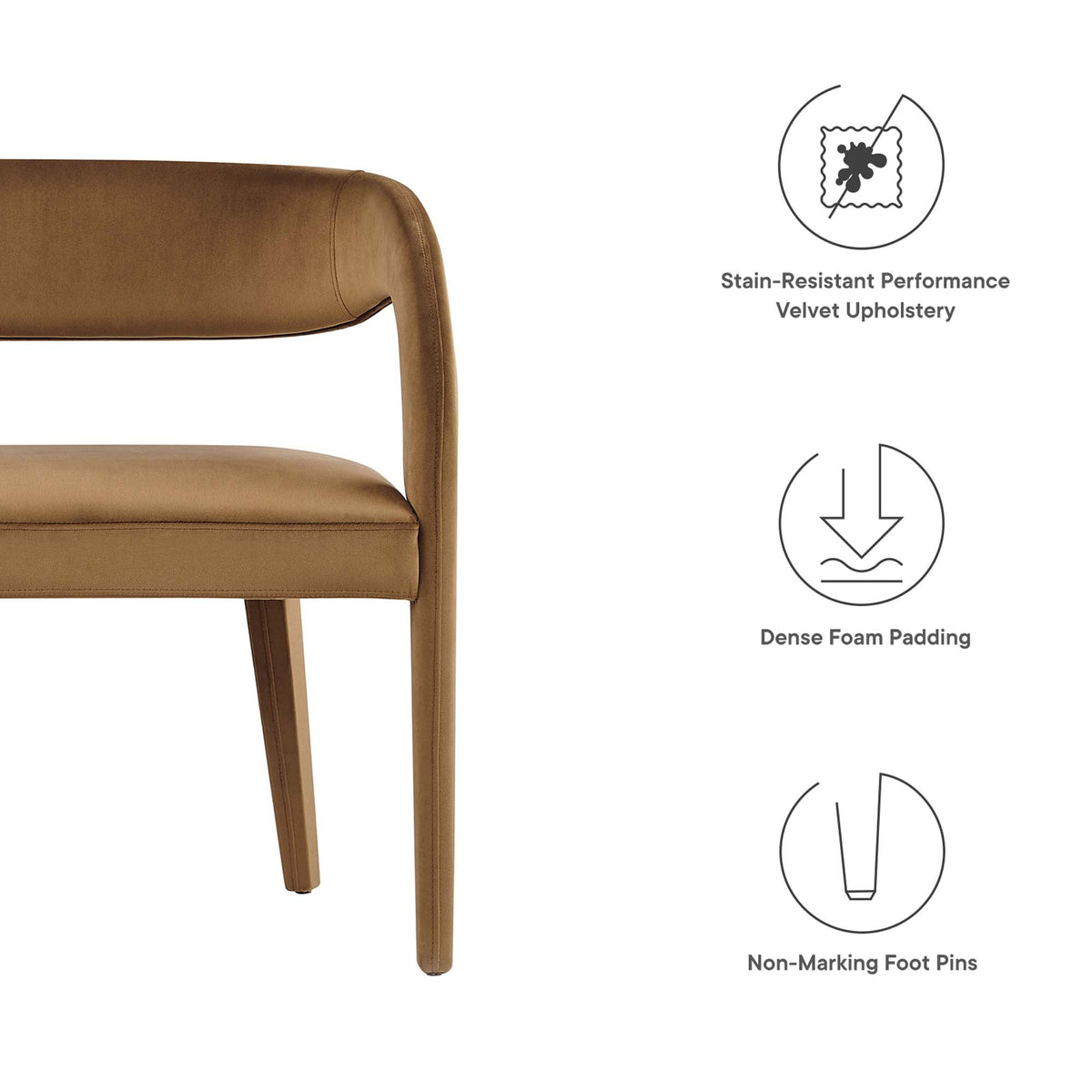 Pinnacle Performance Velvet Accent Bench tan velvet upholstery by Modway for living room on Tampa Home & Garden Store