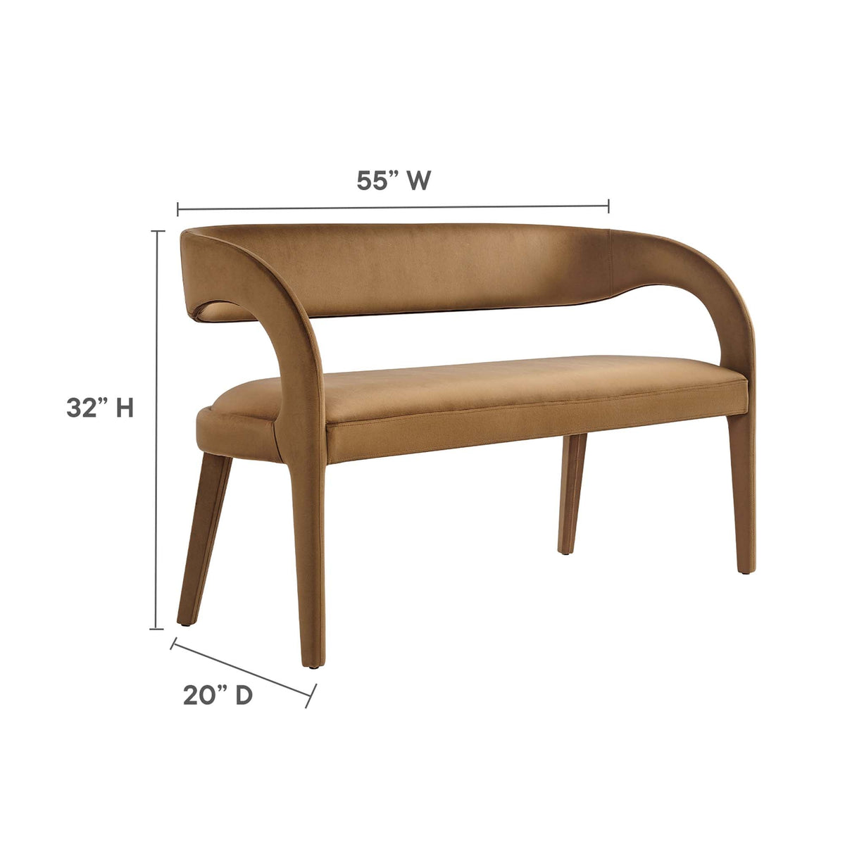 Pinnacle Performance Velvet Accent Bench by Modway in tan velvet with curved arms on Tampa Home & Garden Store