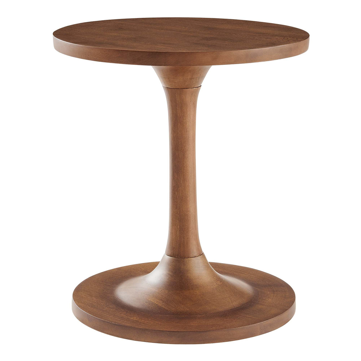 Lina Round Wood Side Table with walnut finish and cone pedestal base on Tampa Home & Garden Store