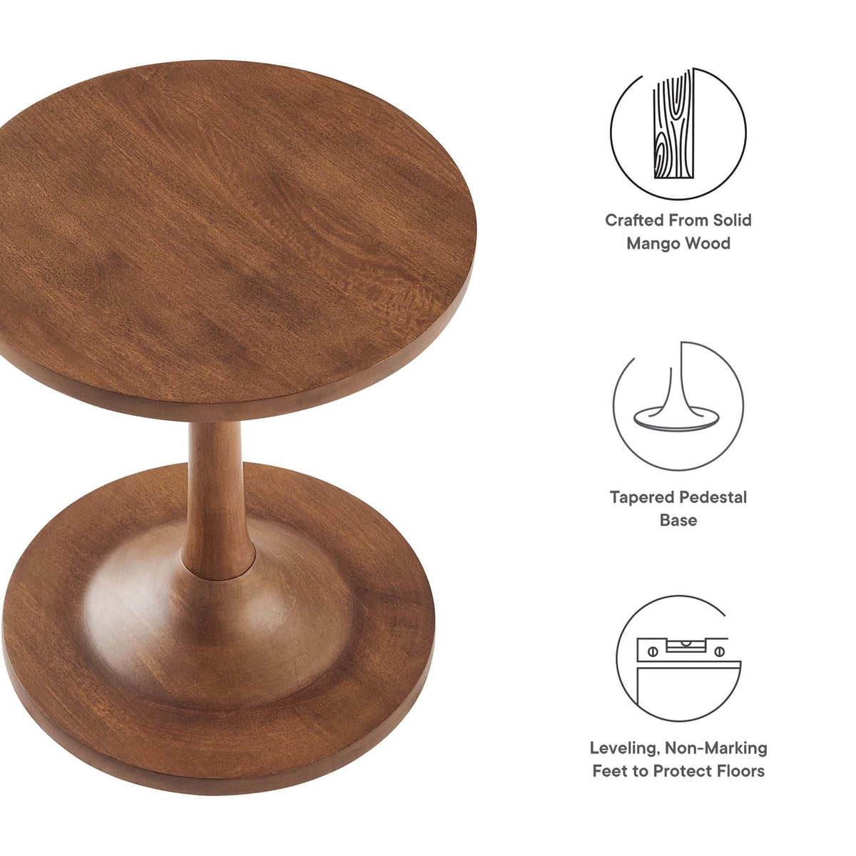 Lina Round Wood Side Table by Modway, solid mango wood, round top, tapered pedestal base on Tampa Home & Garden Store