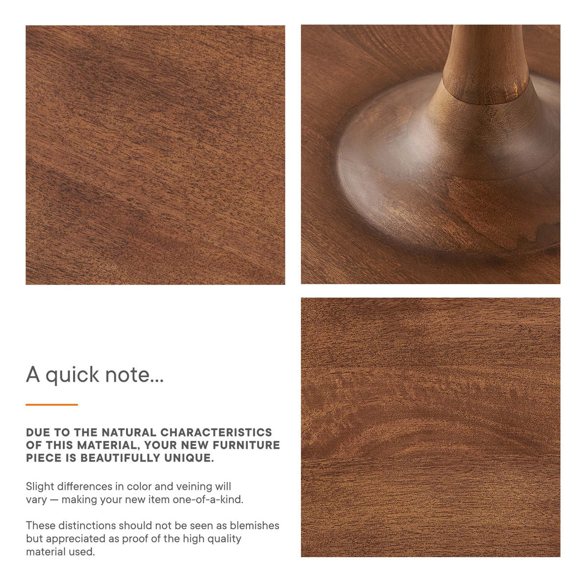 Lina Round Wood Side Table close-up brown wood grain pedestal base by HouseOfZazla on Tampa Home & Garden Store