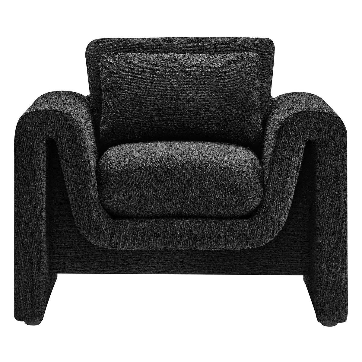 Waverly Boucle Upholstered Armchair black textured fabric with rounded arms on Tampa Home & Garden Store