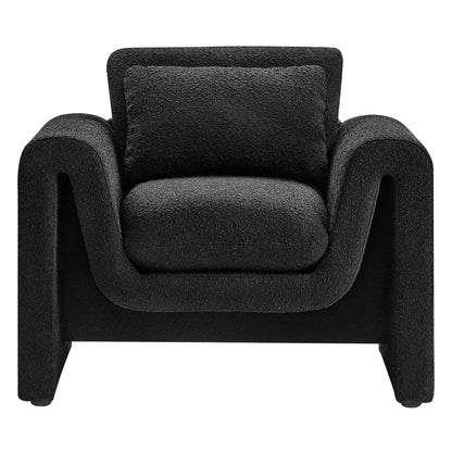 Waverly Boucle Upholstered Armchair black textured fabric with rounded arms on Tampa Home & Garden Store