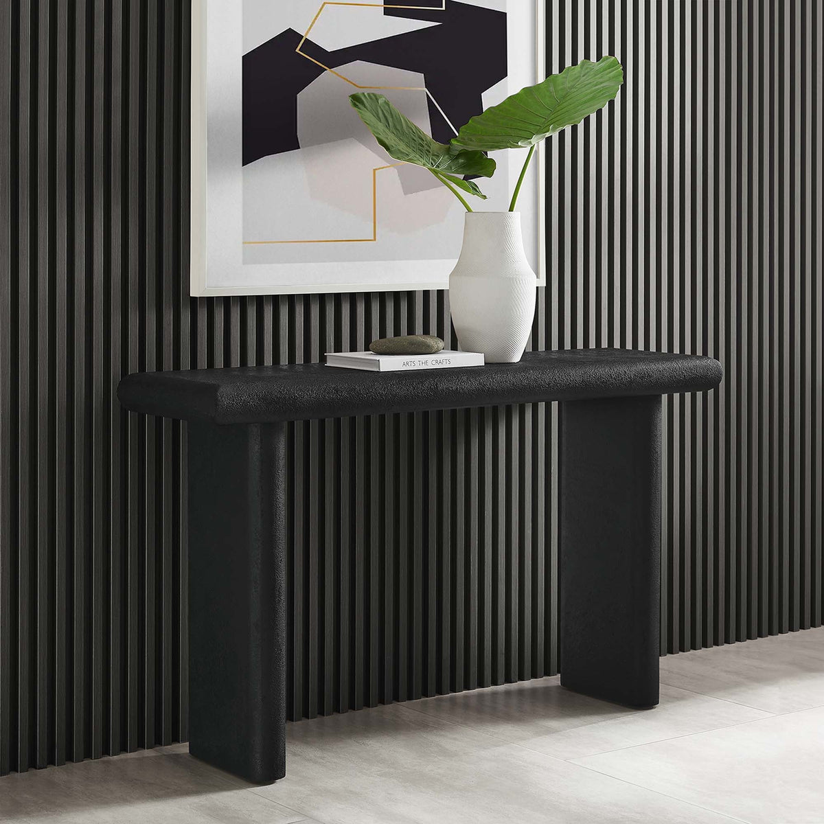 Relic Concrete Textured Console Table in black with ribbed panels by Modway on Tampa Home & Garden Store