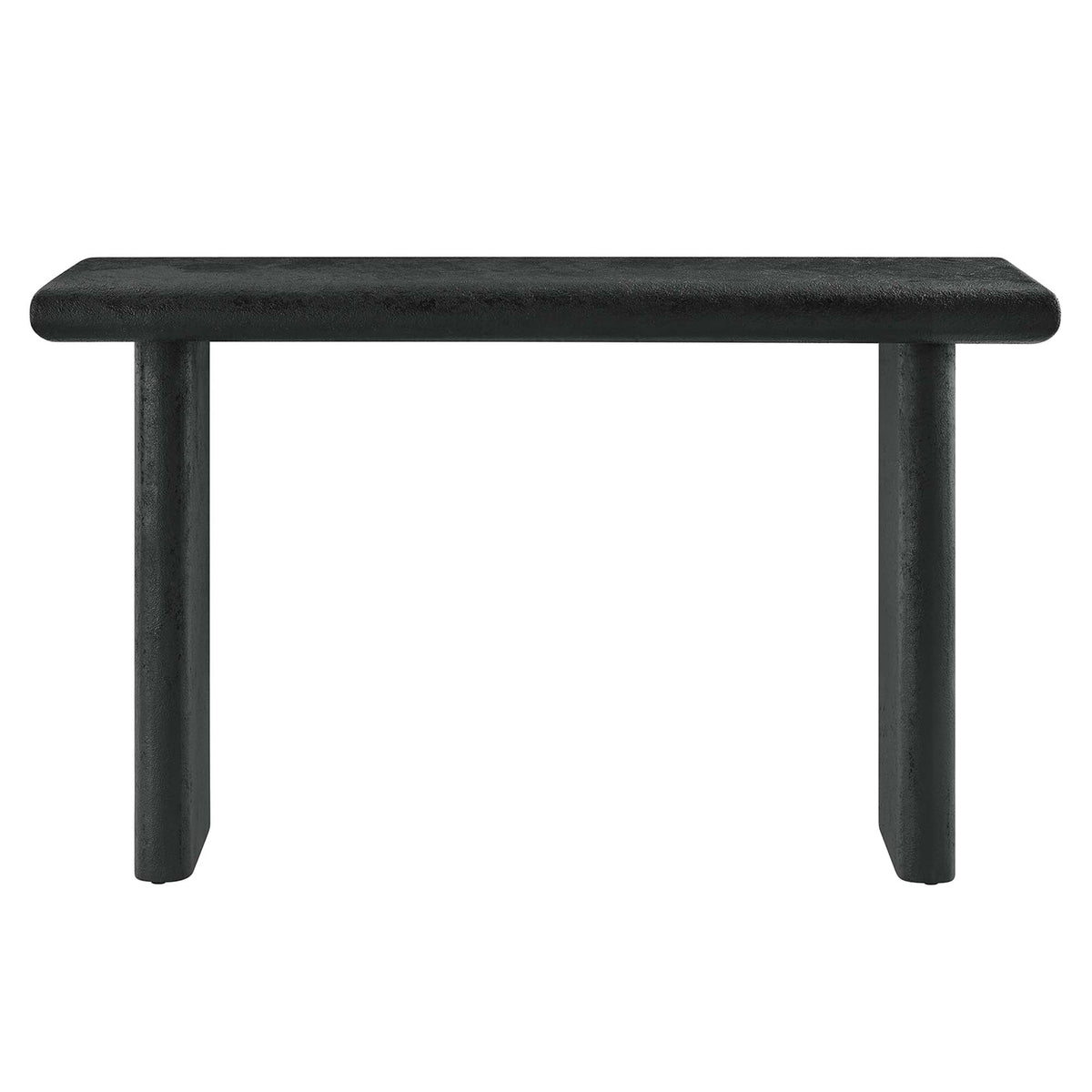Relic Concrete Textured Console Table top with black finish and two dark legs on Tampa Home & Garden Store