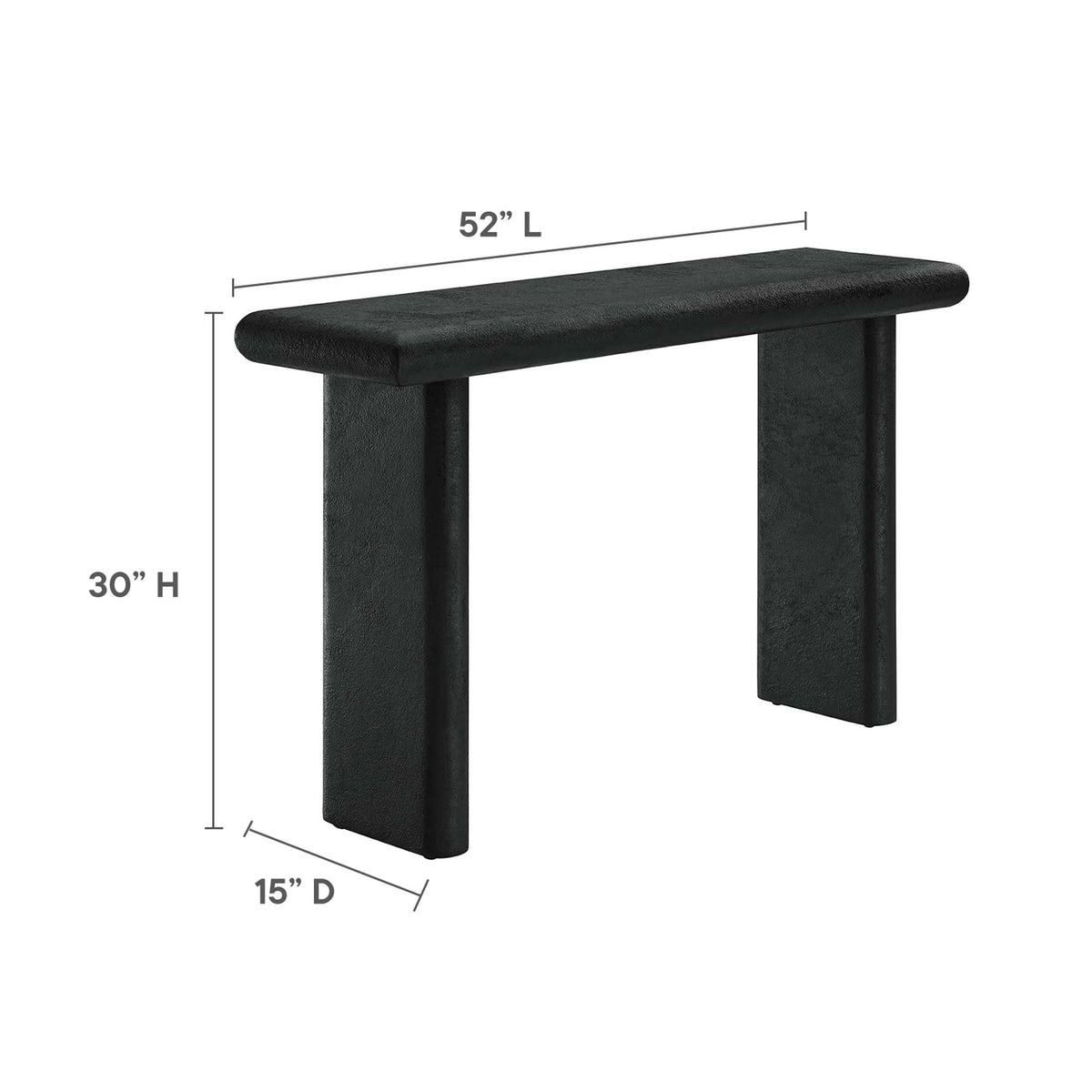 Relic Concrete Textured Console Table black finish with thick square legs 52in L HouseOfZazla on Tampa Home & Garden Store