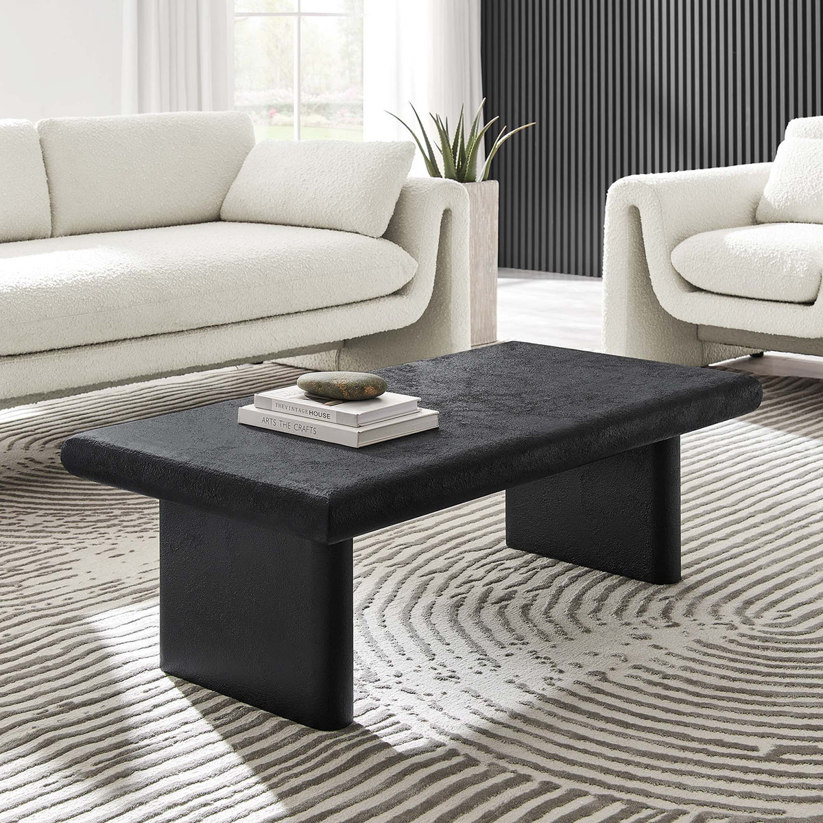 Relic Concrete Textured Coffee Table by Modway black with oversized block legs on Tampa Home & Garden Store