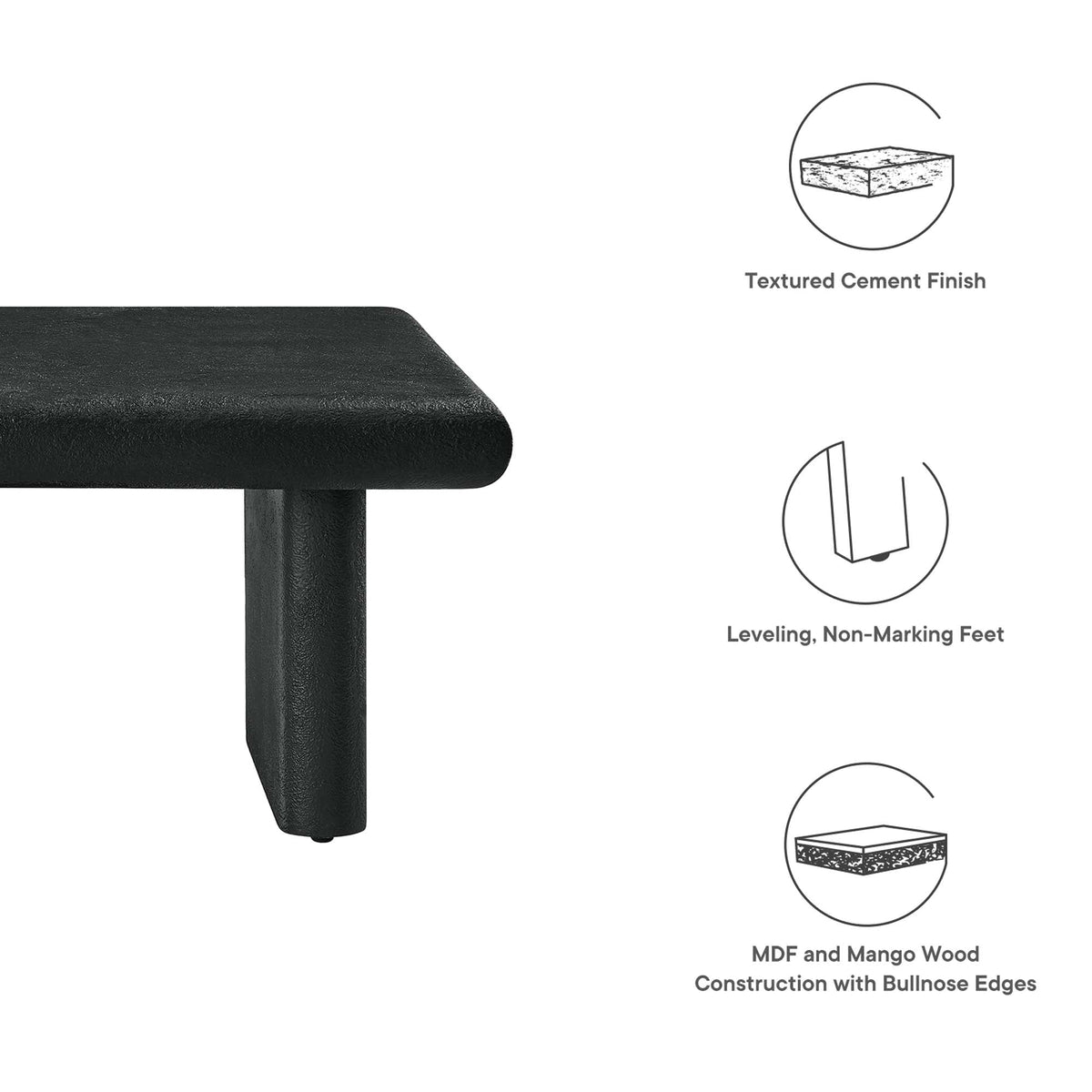 Relic Concrete Textured Coffee Table by Modway, black textured cement finish on Tampa Home & Garden Store