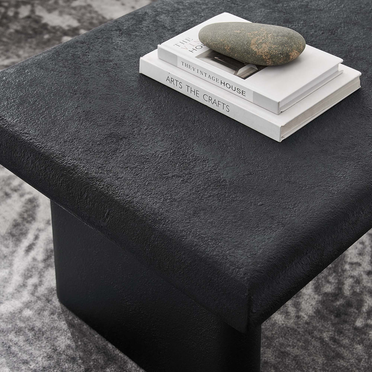 Relic Concrete Textured Coffee Table by Modway, black textured top with a stone and books on Tampa Home & Garden Store
